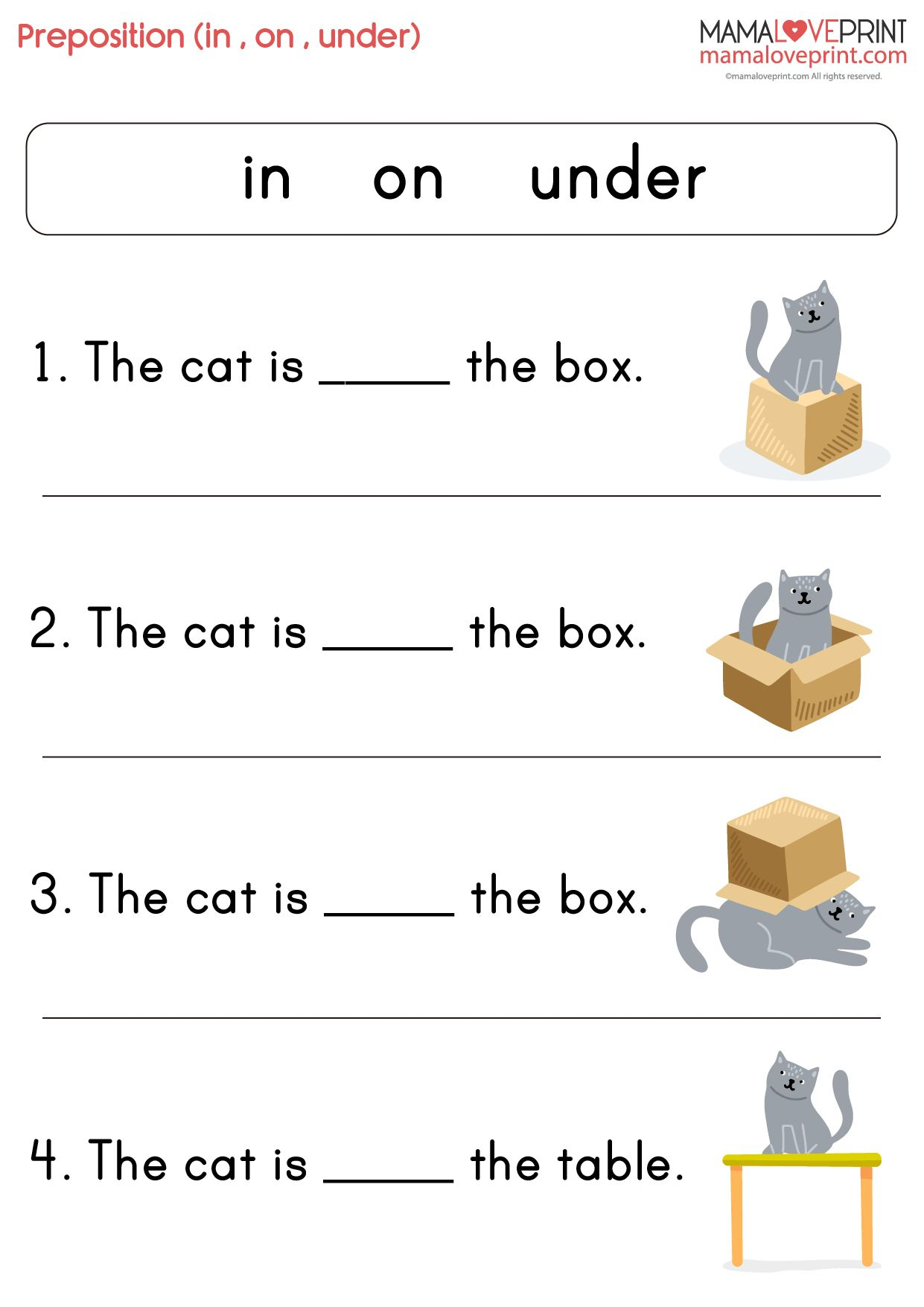 20 English Worksheets For Kindergarten In On Under