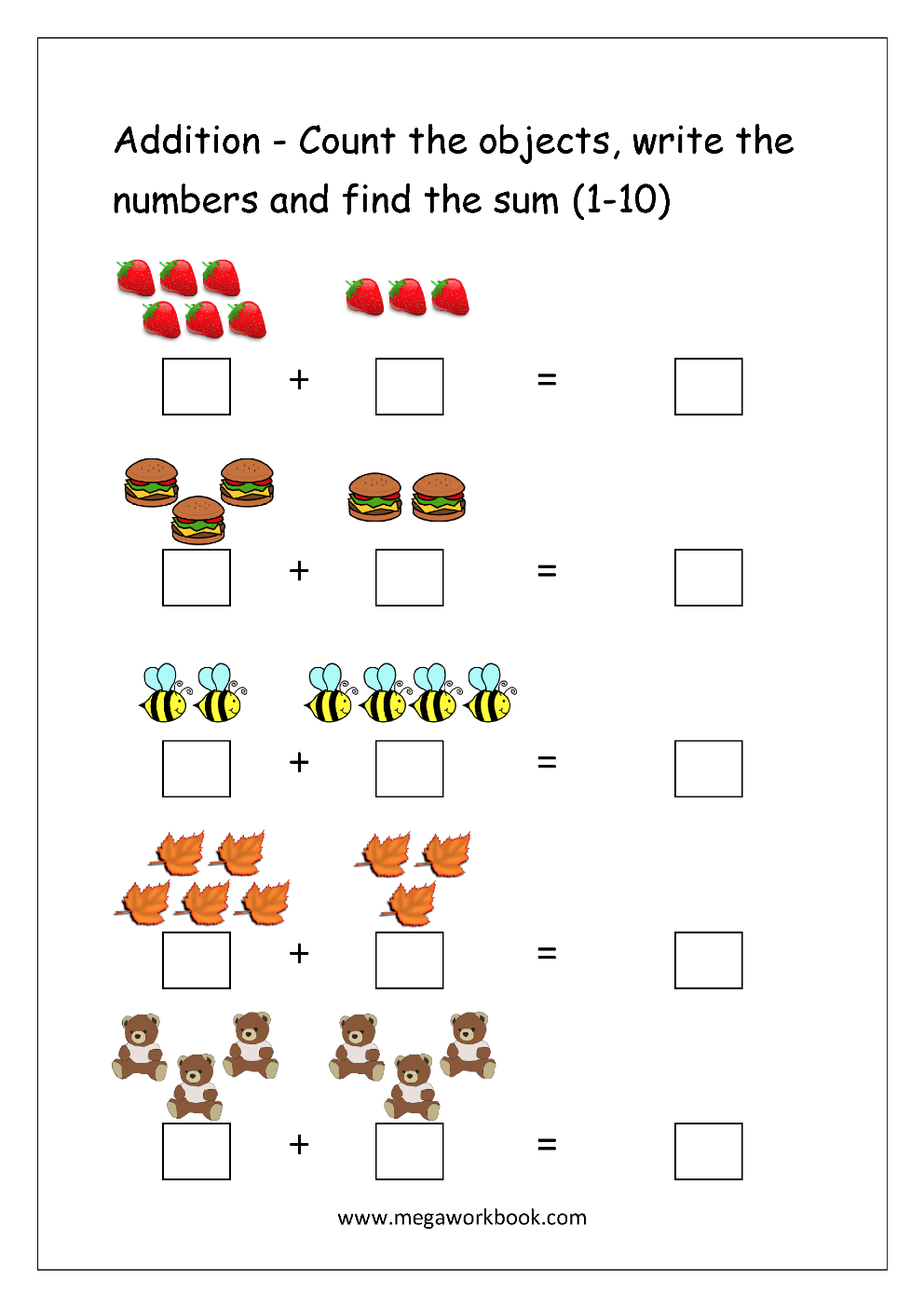 20 Free Kindergarten Addition Worksheets