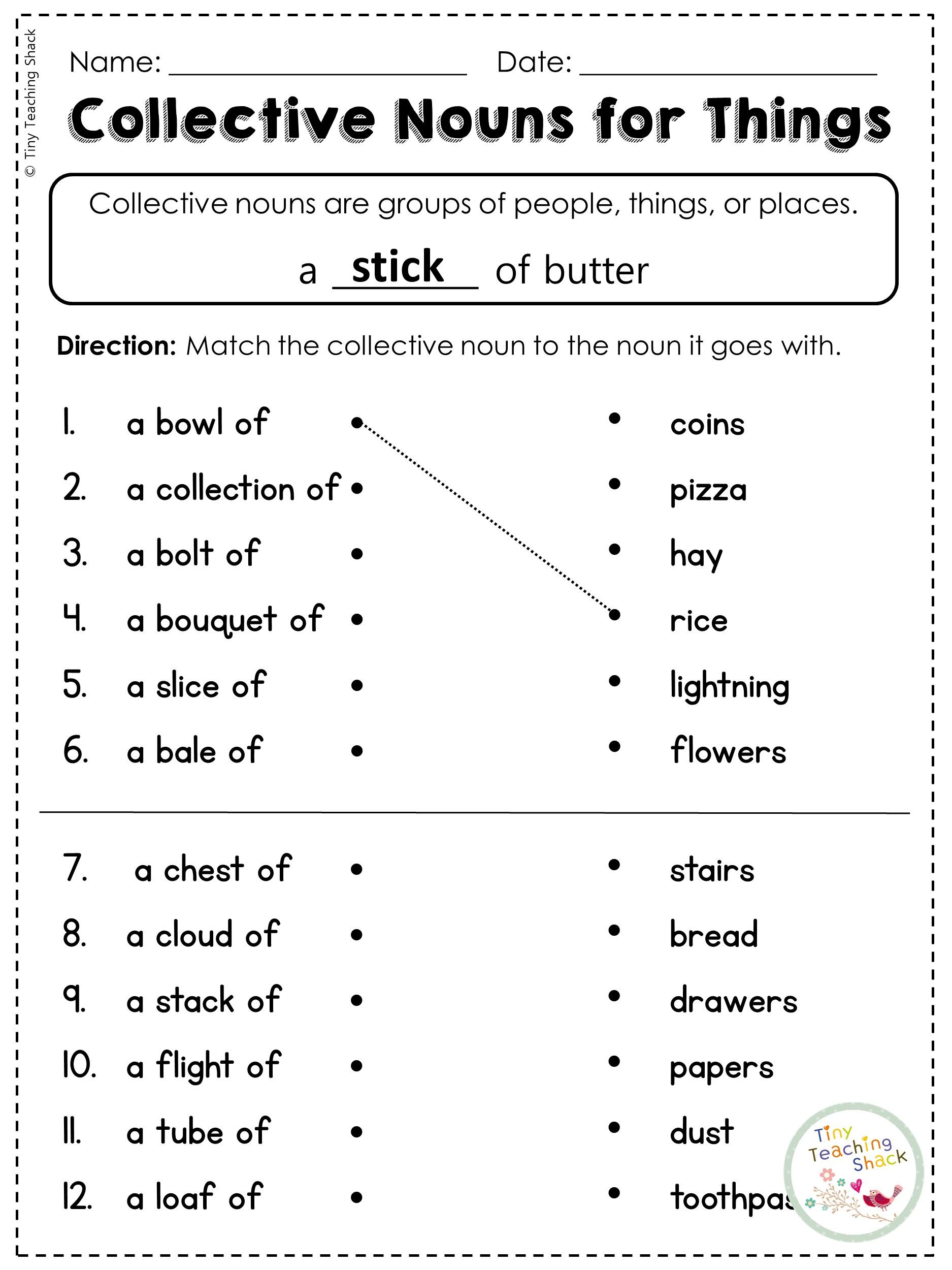 20 Grade 1 English Worksheets Noun