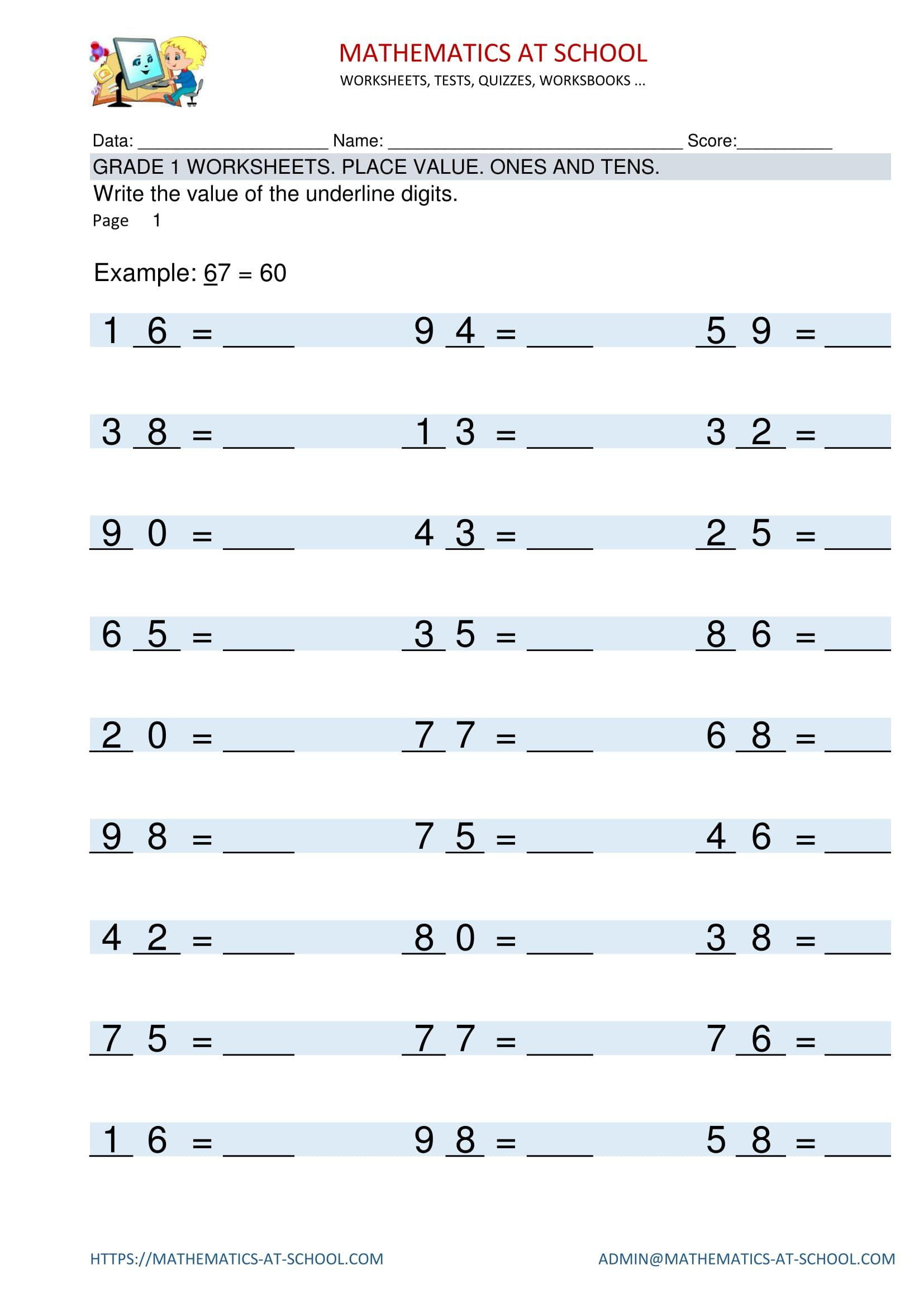 20 Grade 1 Math Worksheets Place Value