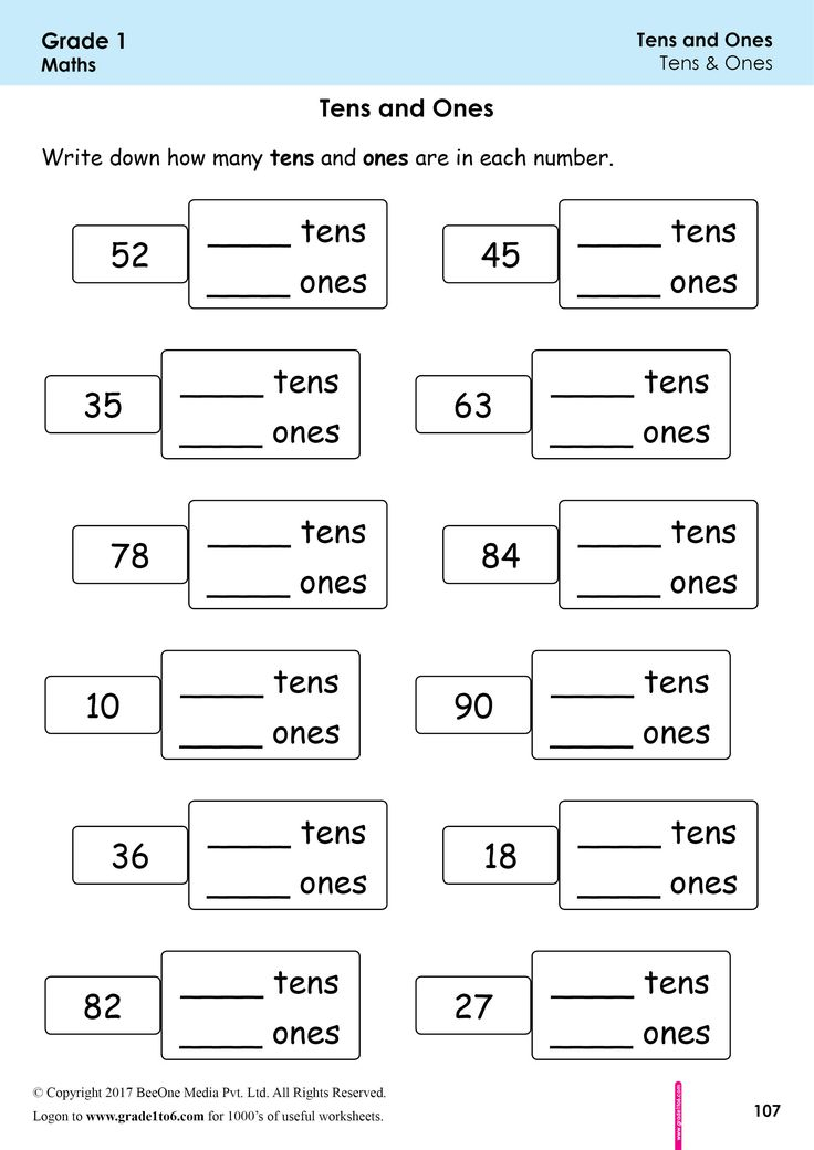 20 Grade 1 Math Worksheets Place Value