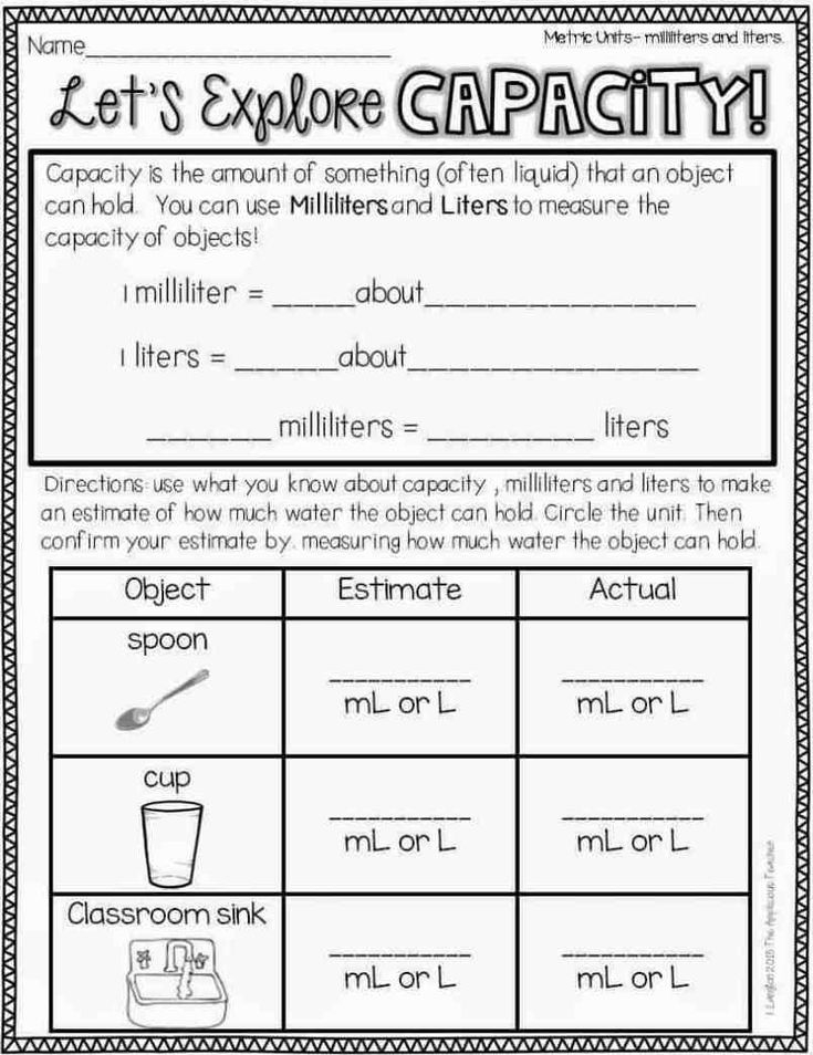 20 Grade 3 Math Worksheets Capacity