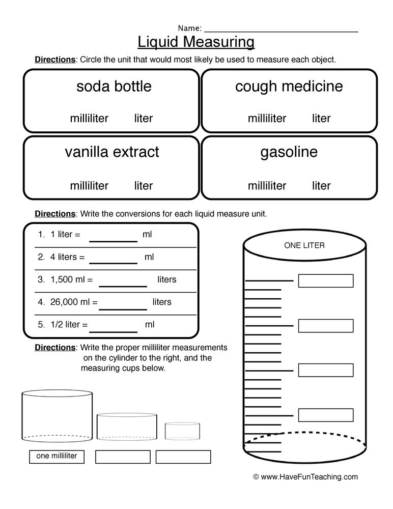 20 Grade 3 Math Worksheets Capacity