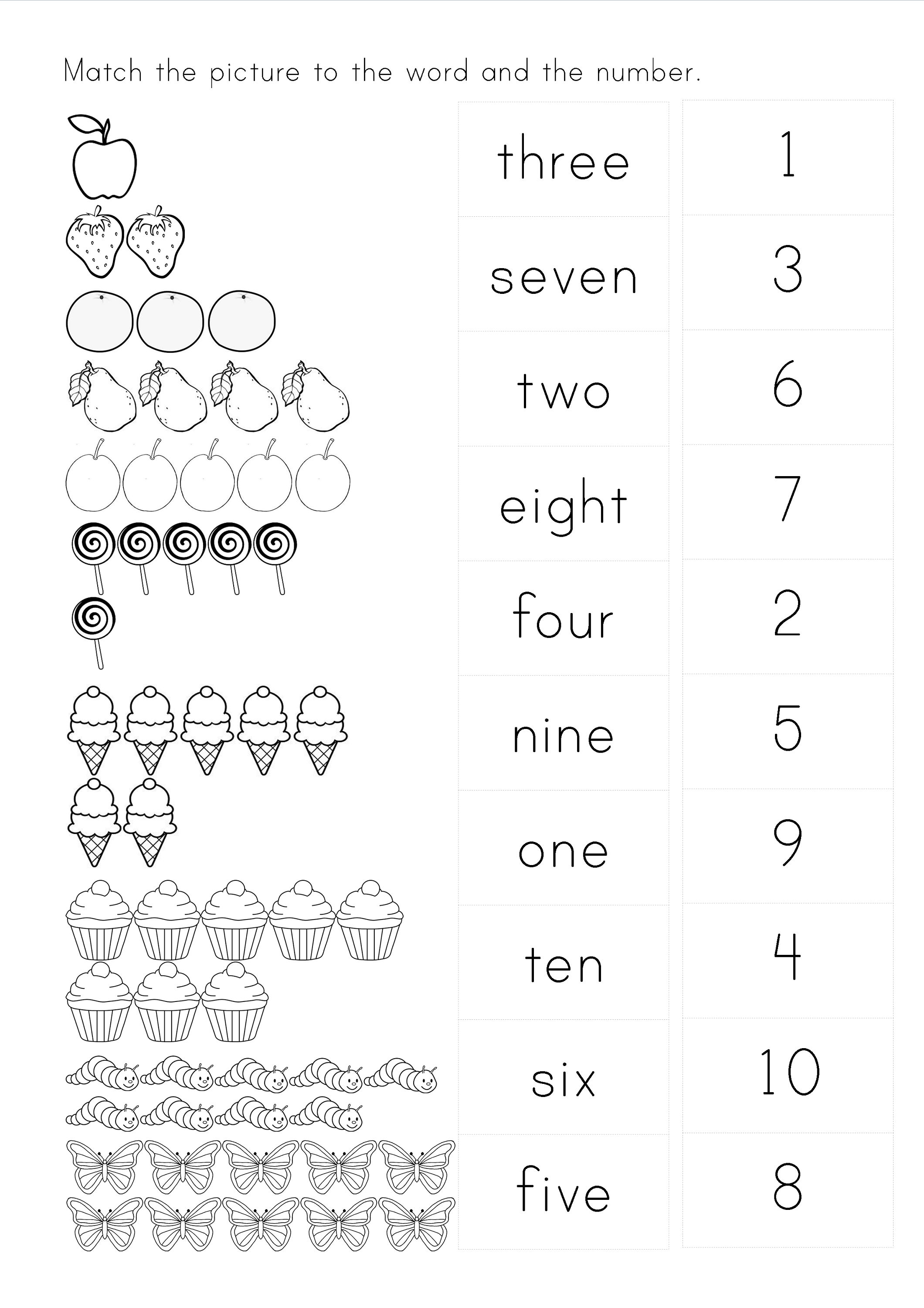 20 Matching Numbers Worksheets For Kindergarten