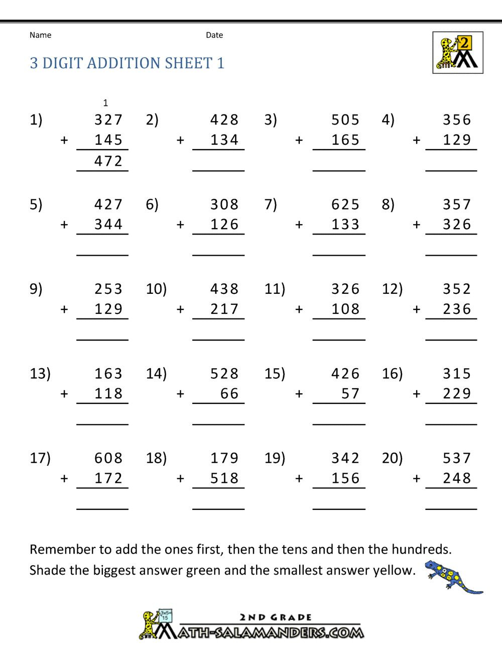 20 Math Worksheets 2 Digit Addition