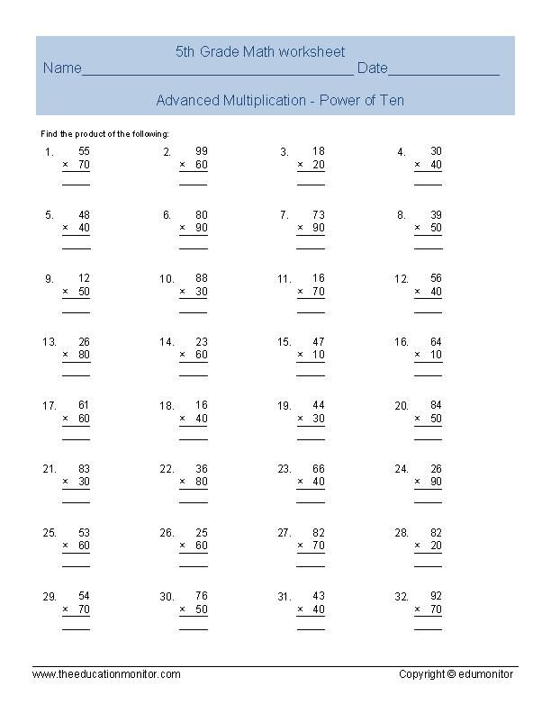 20 Math Worksheets For Year 5