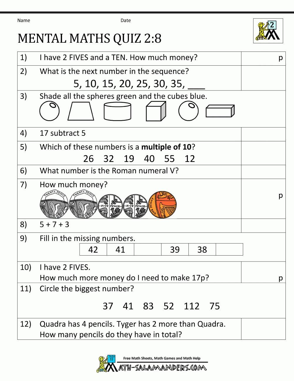 20 Math Worksheets For Year 5