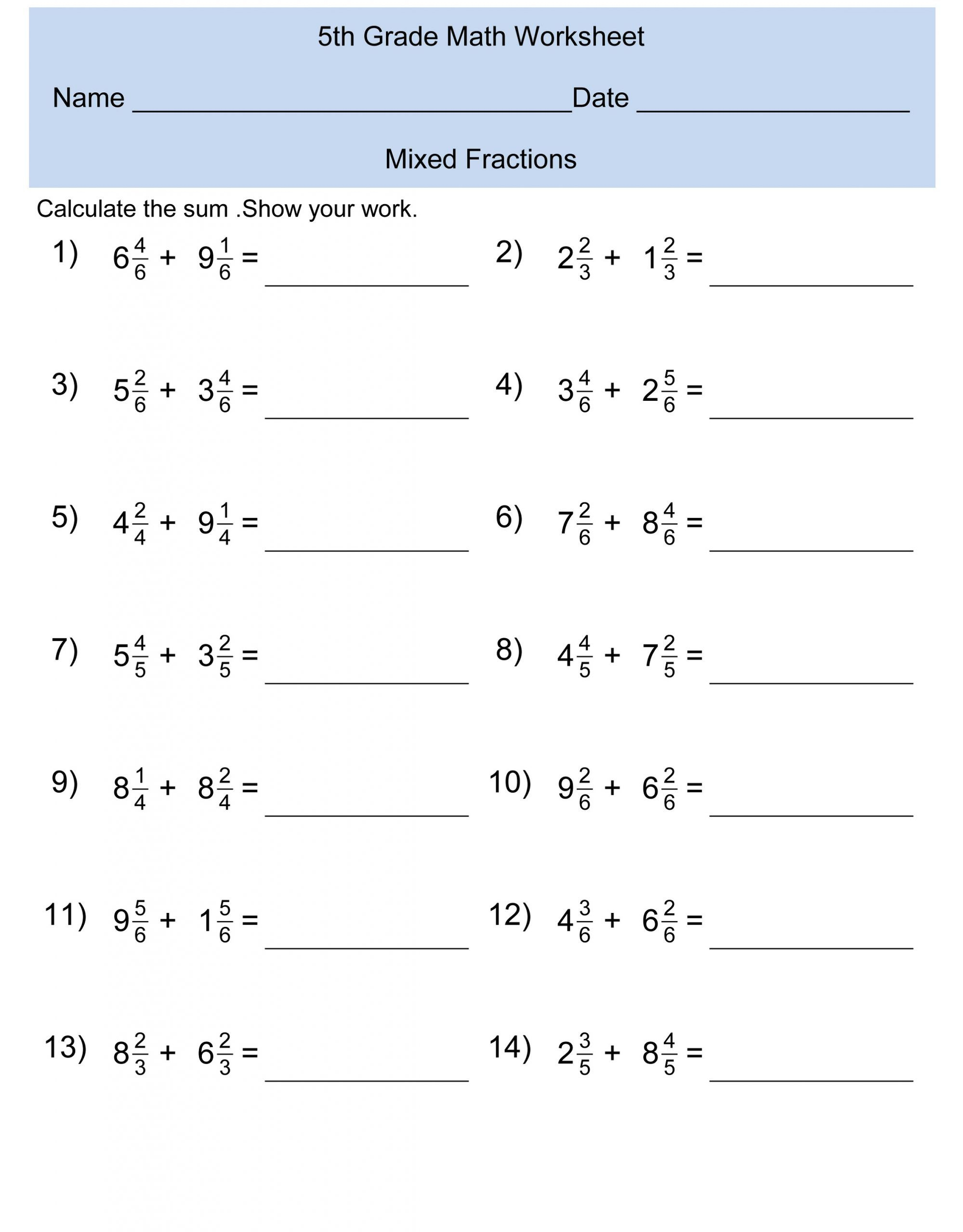 20 Math Worksheets For Year 5