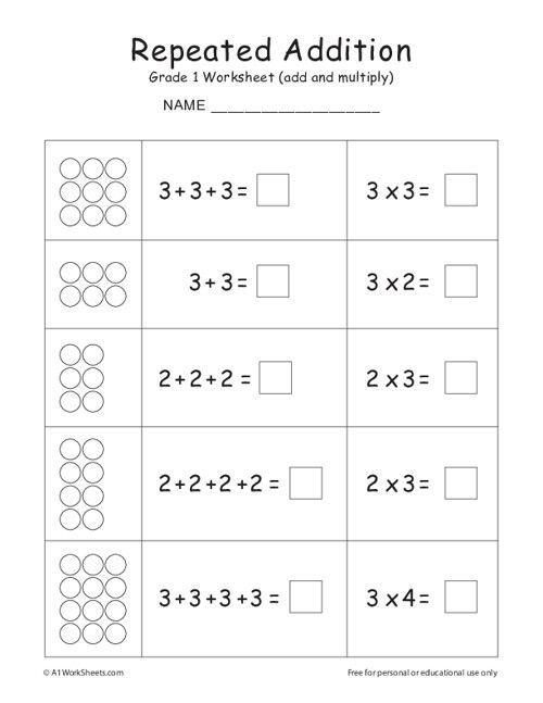 20 Multiplication Grade 1 Math Worksheets