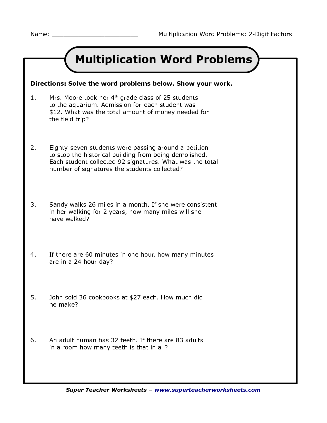 20 Multiplication Worksheets 4Th Grade With Answers