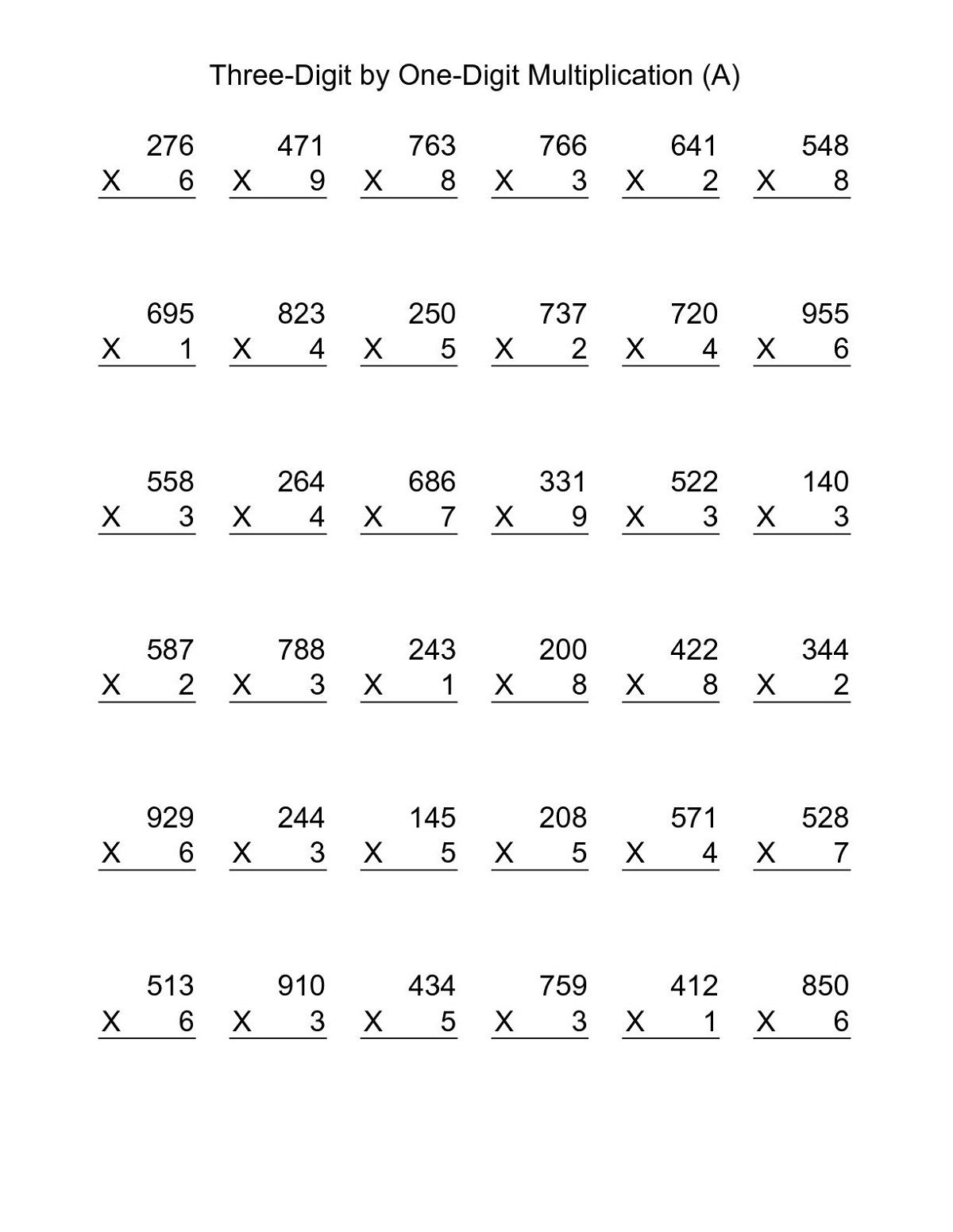 20 Multiplication Worksheets 4Th Grade With Answers