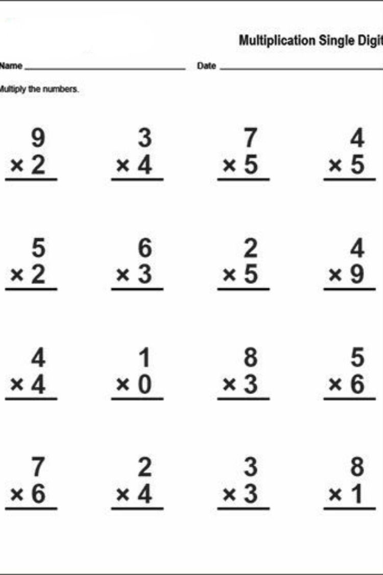 20 Multiplication Worksheets One Digit