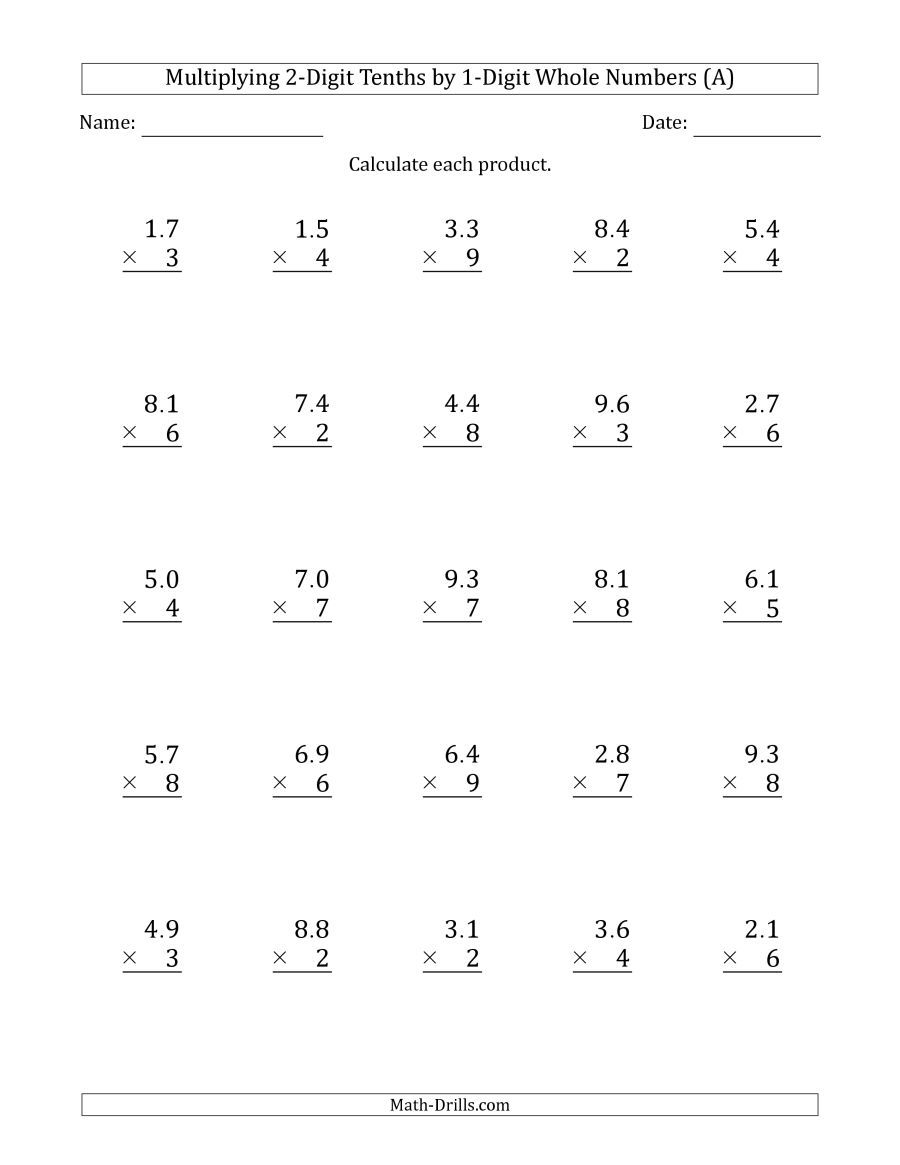 20 Multiplication Worksheets One Digit