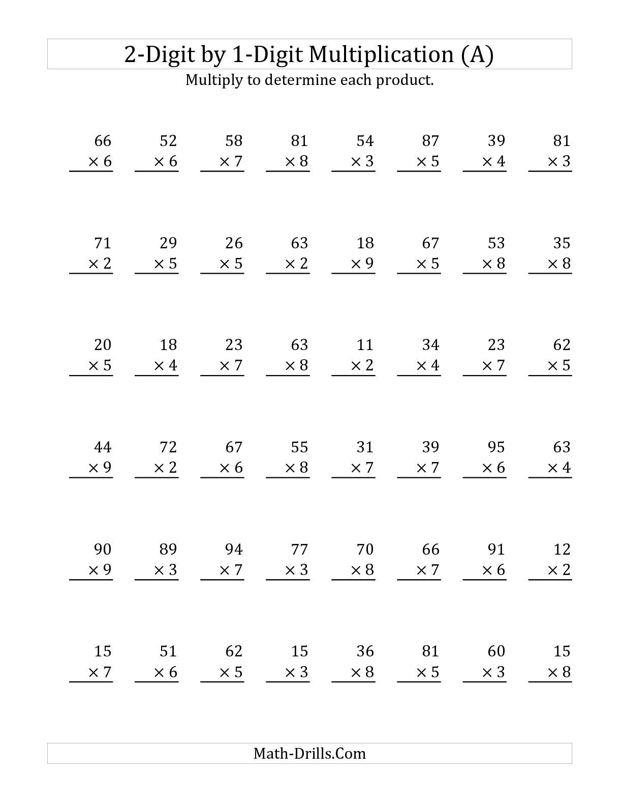 20 Multiplication Worksheets One Digit