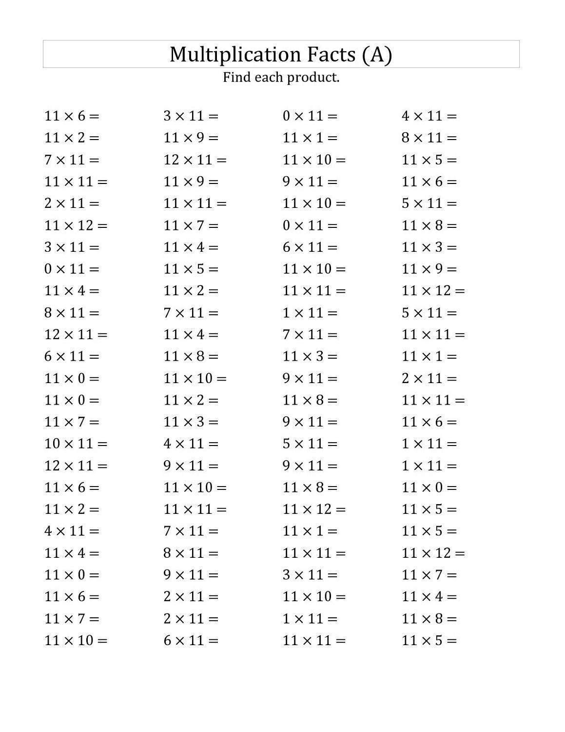 20 Multiplication Worksheets Up To 12