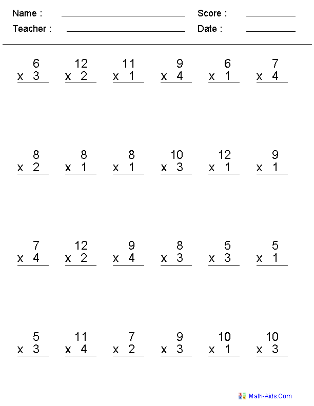 20 Multiplication Worksheets Up To 12