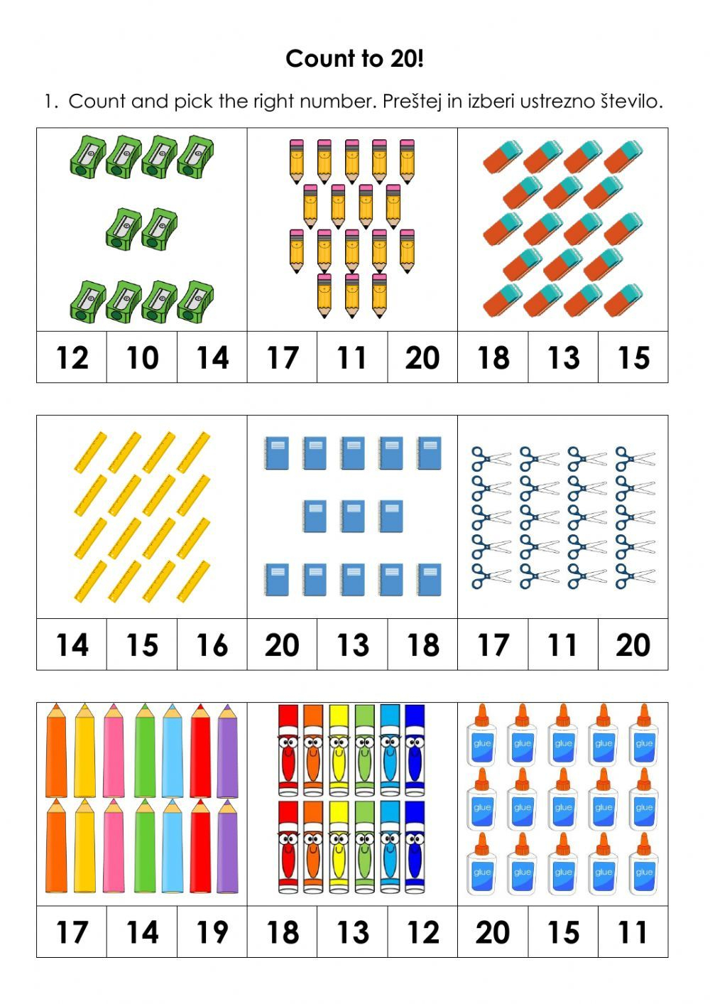 20 Preschool Math Worksheets 1-20