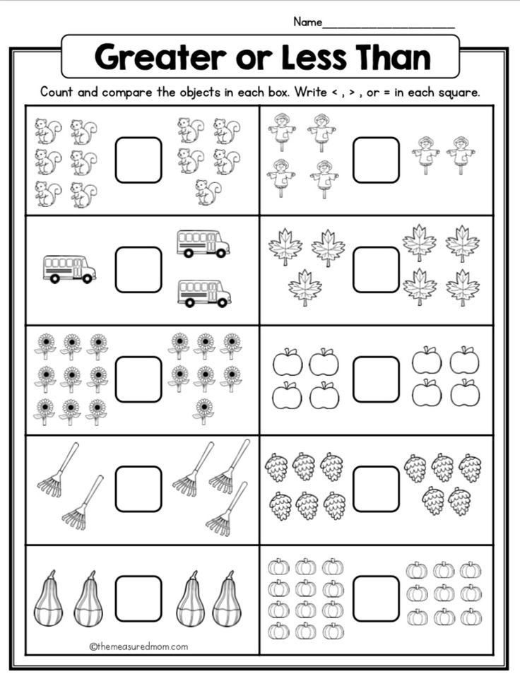 20 Preschool Math Worksheets More Less