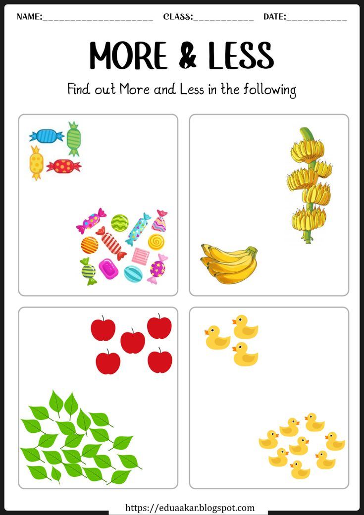 20 Preschool Math Worksheets More Less