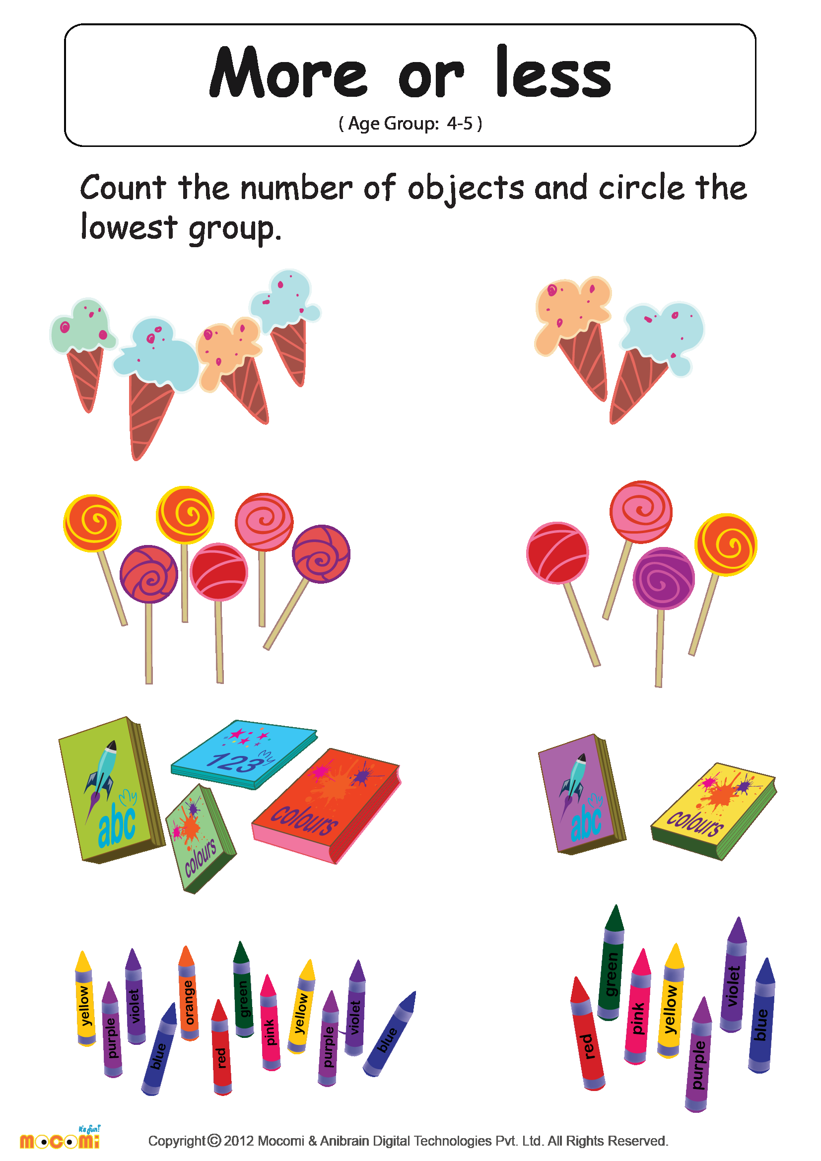 20 Preschool Math Worksheets More Less