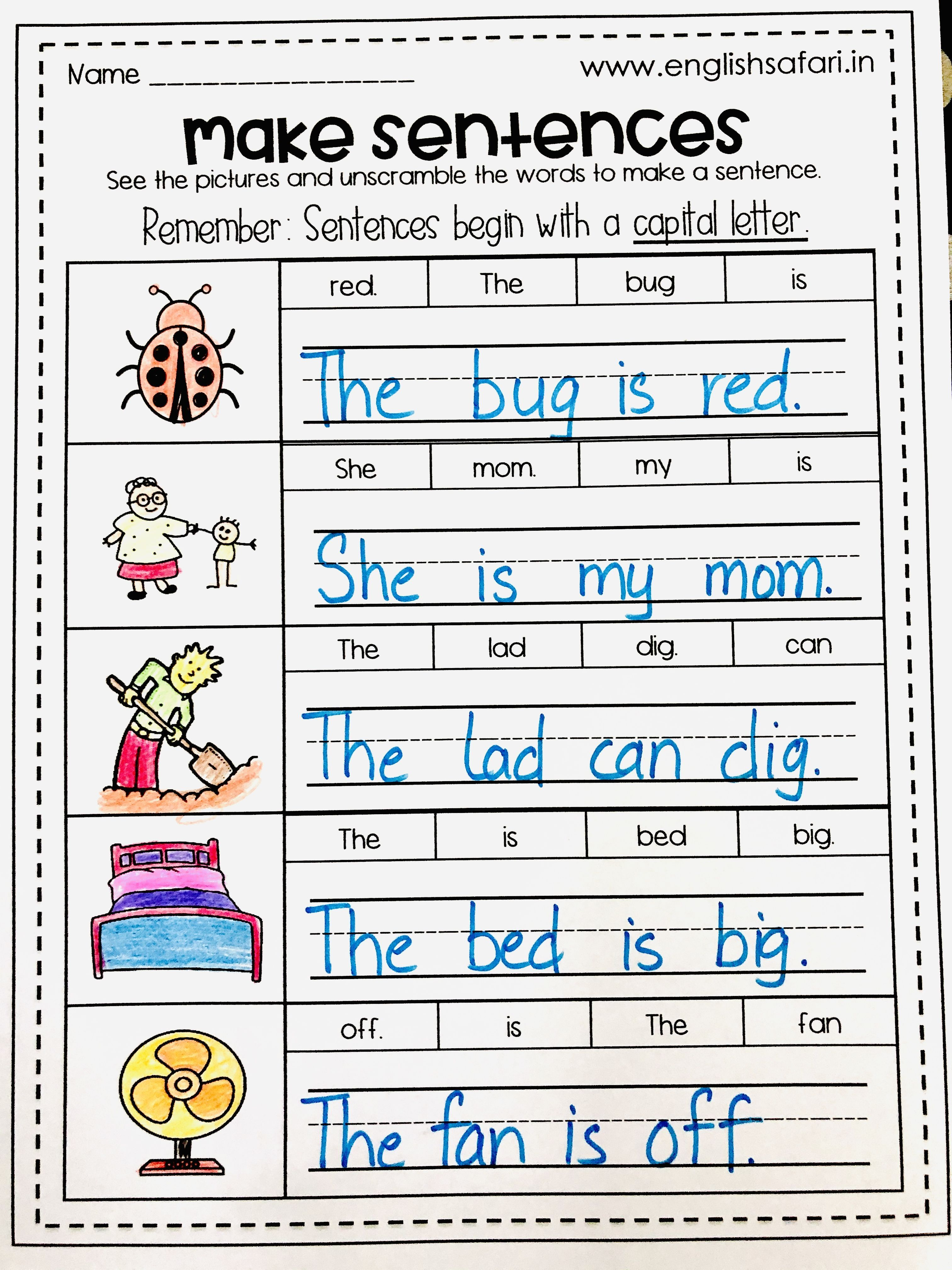 20 Rearrange Sentences Worksheets Kindergarten