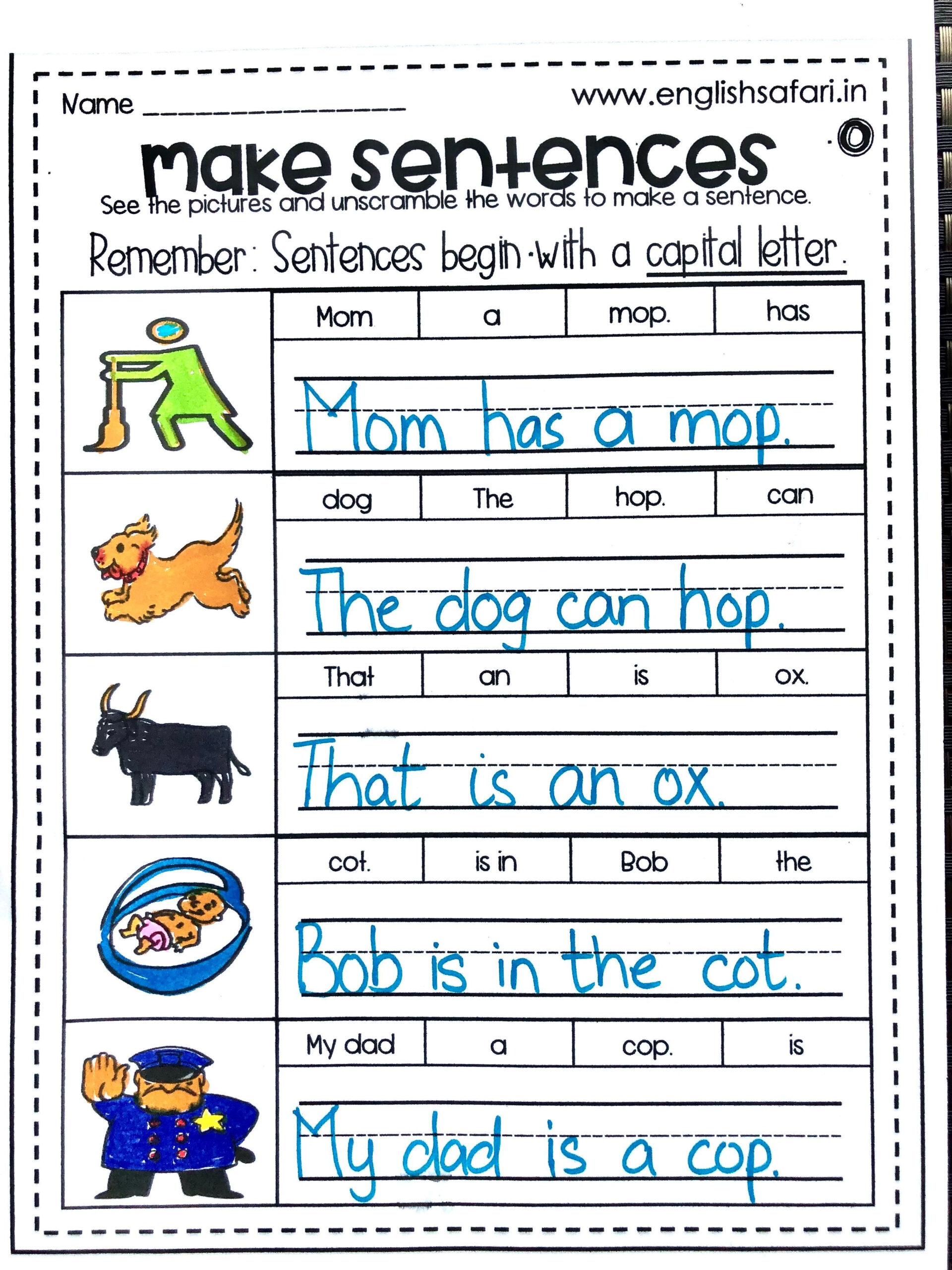 20 Rearrange Sentences Worksheets Kindergarten