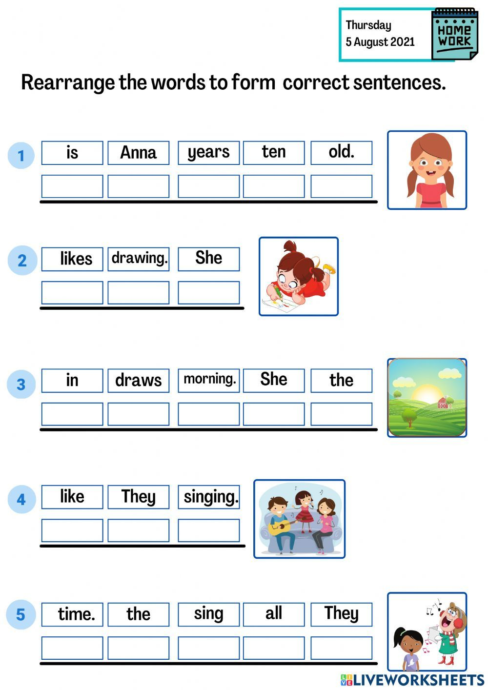 20 Rearrange Sentences Worksheets Kindergarten