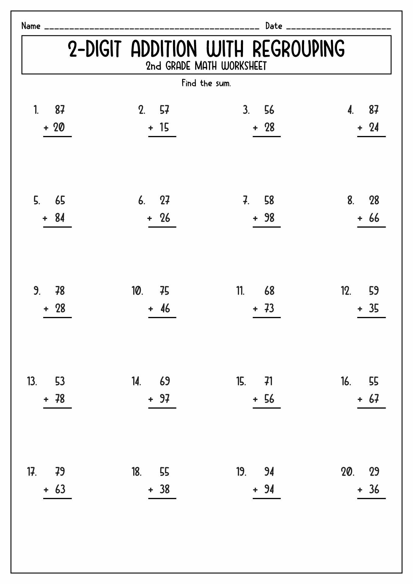 30 Addition And Subtraction Worksheets For 2Nd Grade