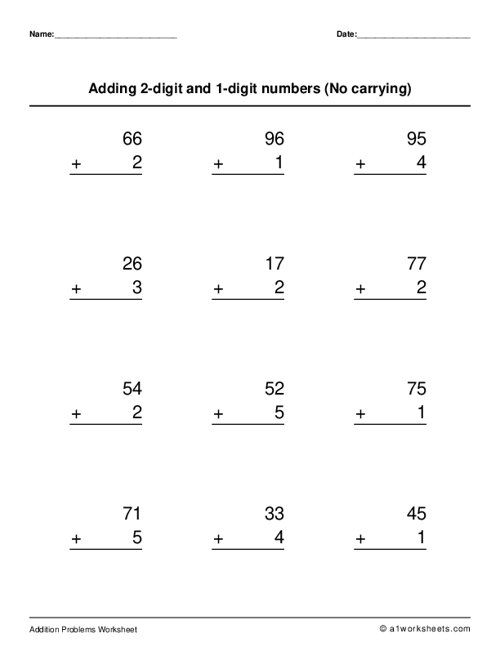 30 Addition No Regrouping Worksheets