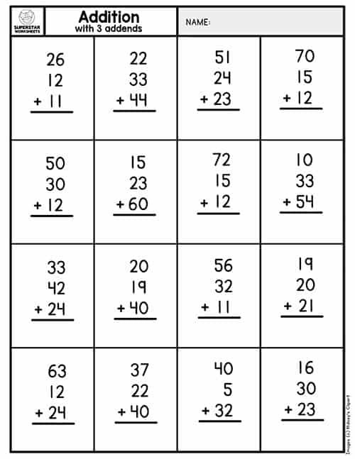 30 Addition No Regrouping Worksheets