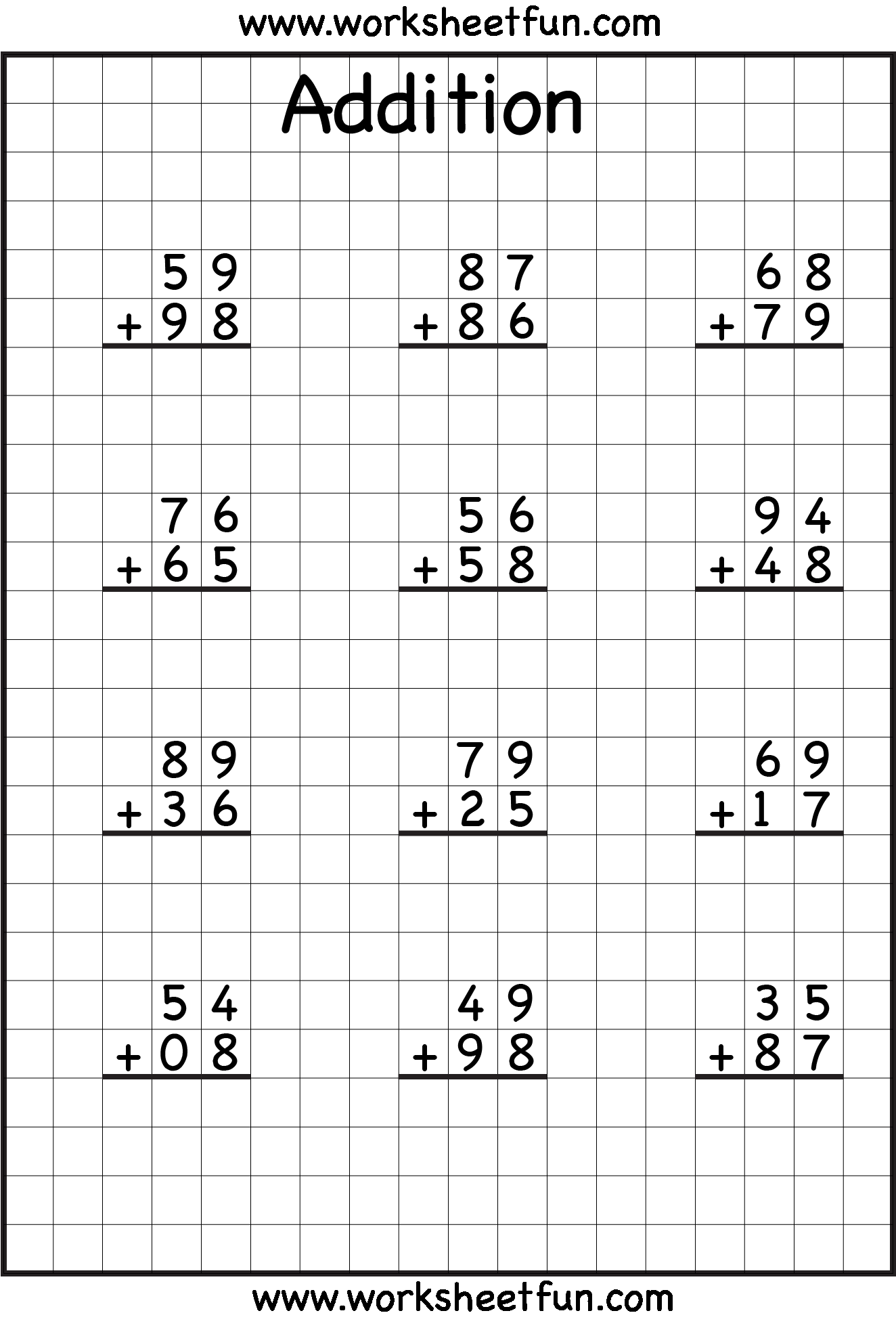 30 Addition No Regrouping Worksheets