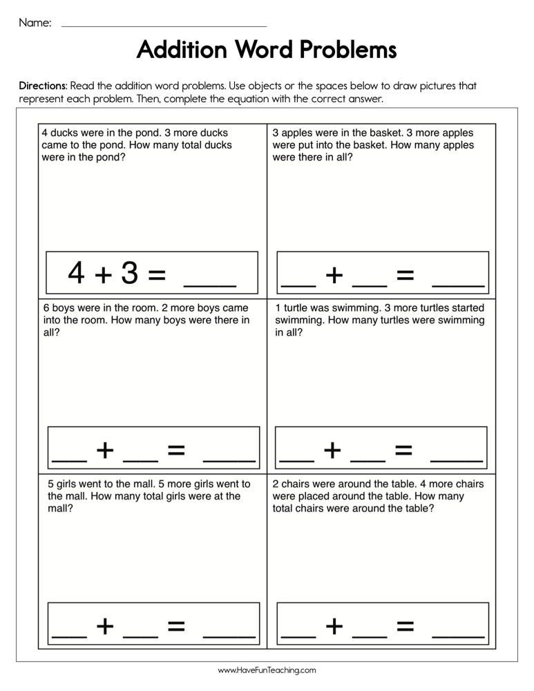 30 Addition Problem Worksheets Kindergarten