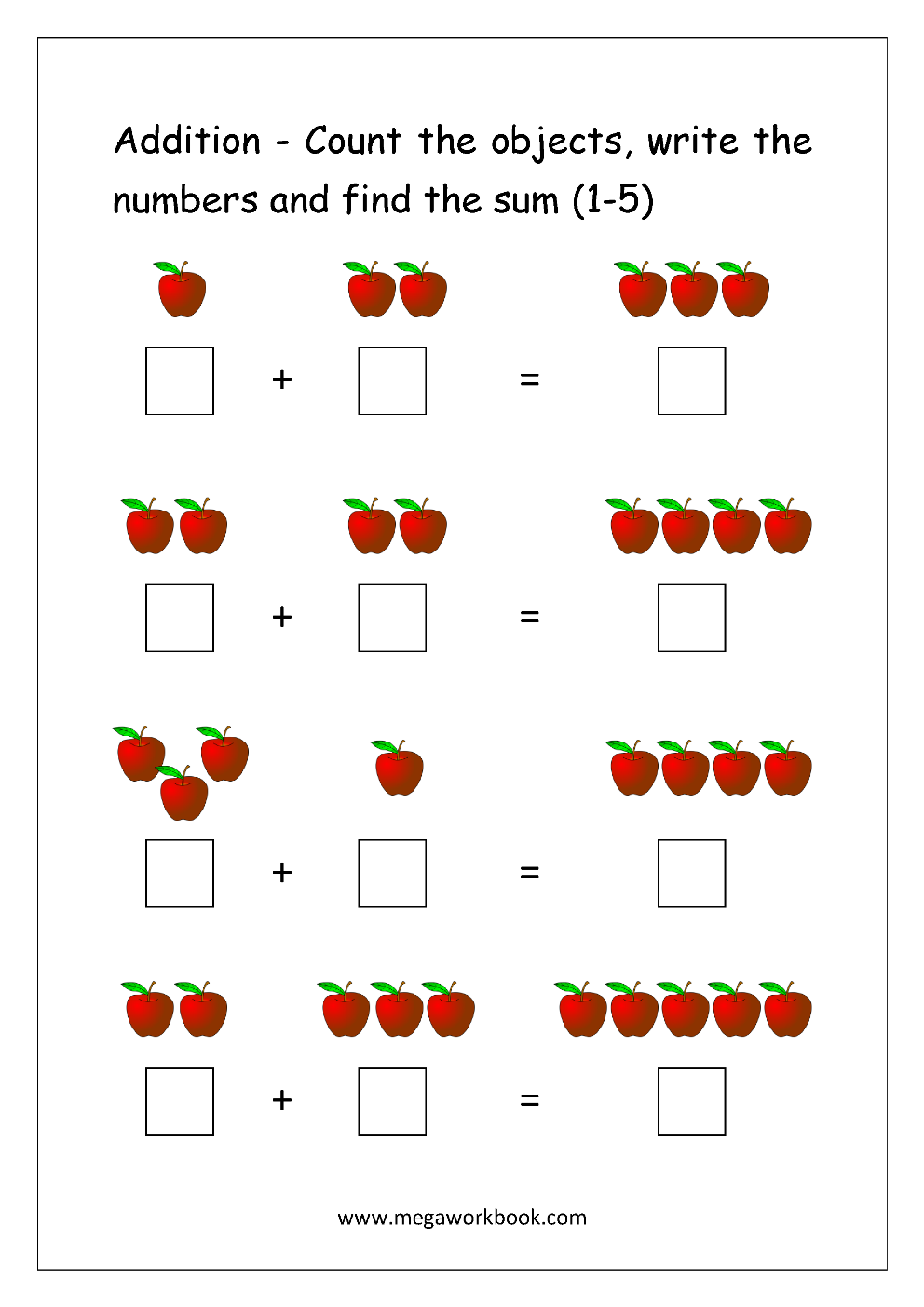 30 Addition Worksheets With Pictures 1-10