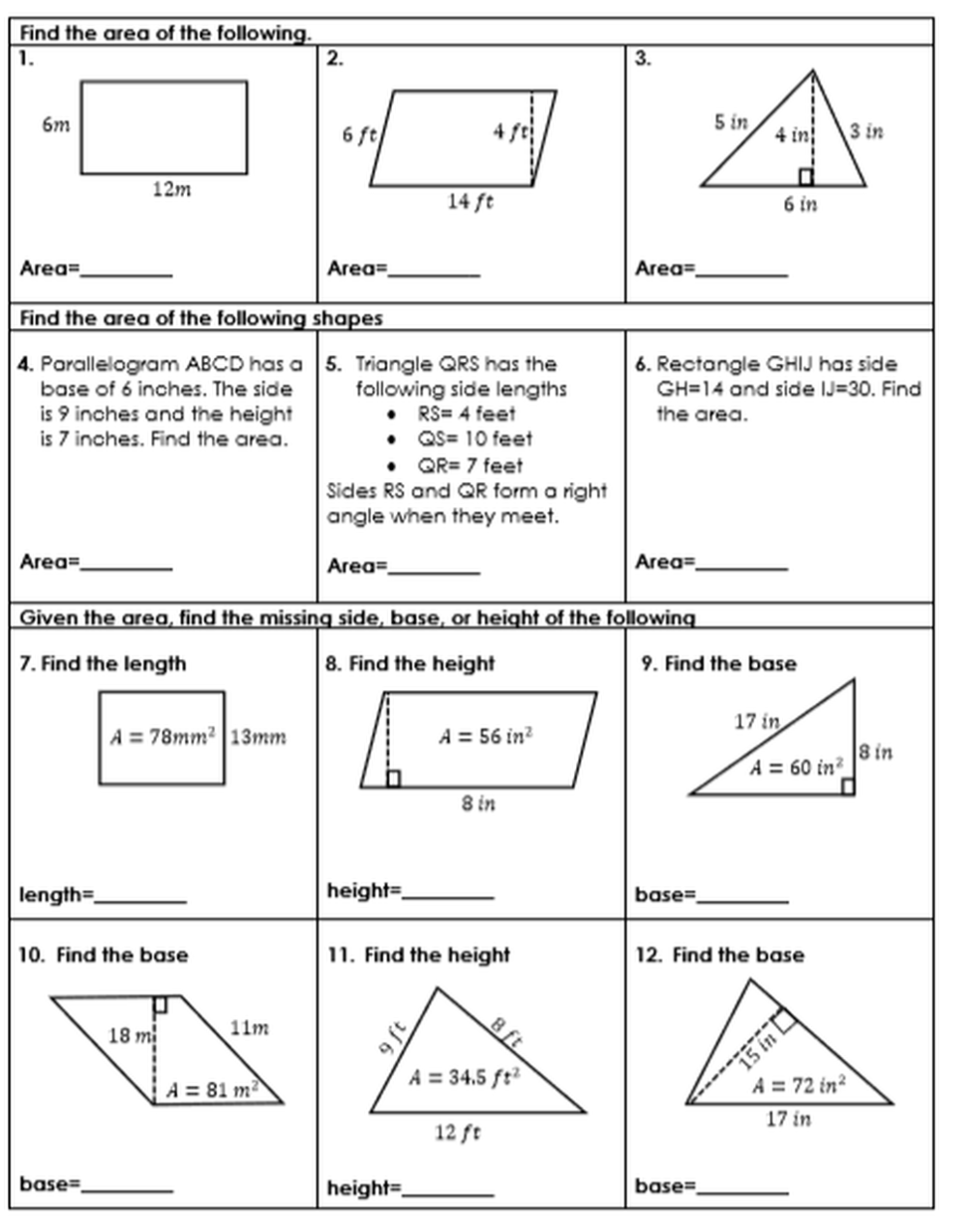 30 Area Perimeter Worksheets Class 4