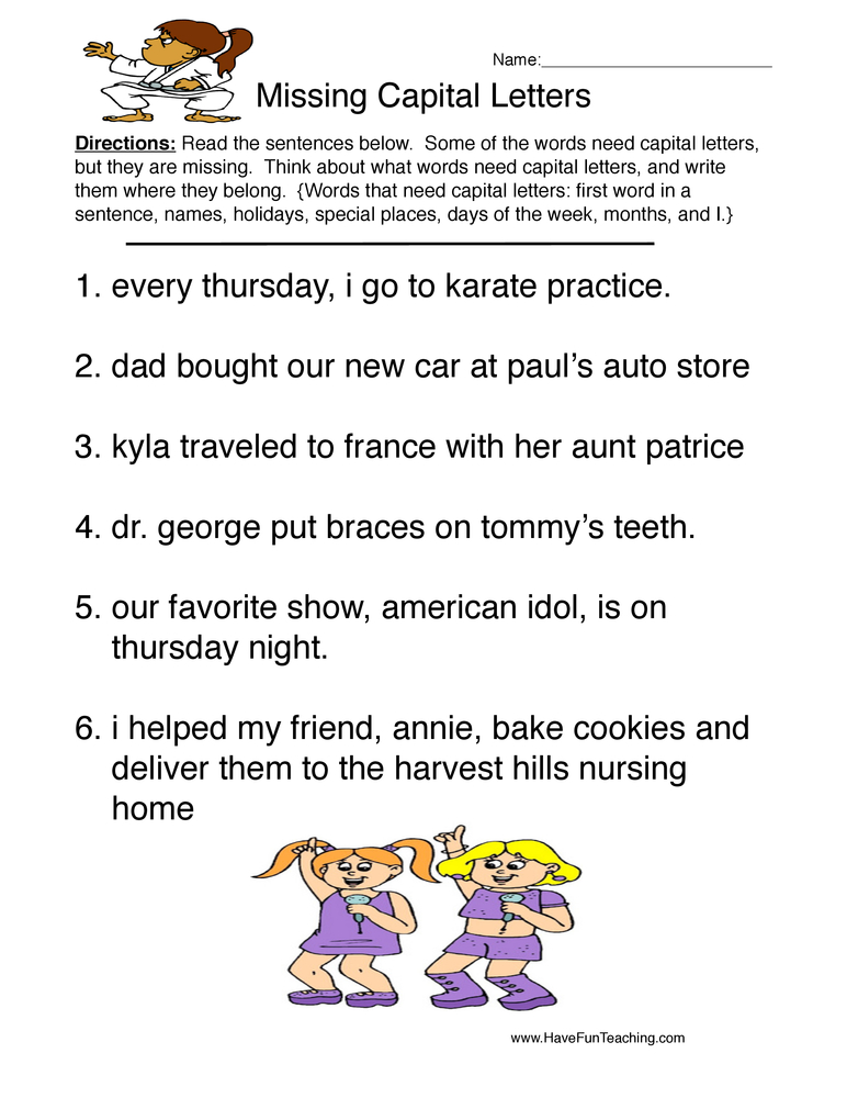 30 Capitalization Worksheets Grade 6