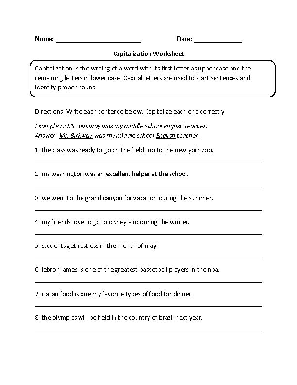 30 Capitalization Worksheets Grade 6