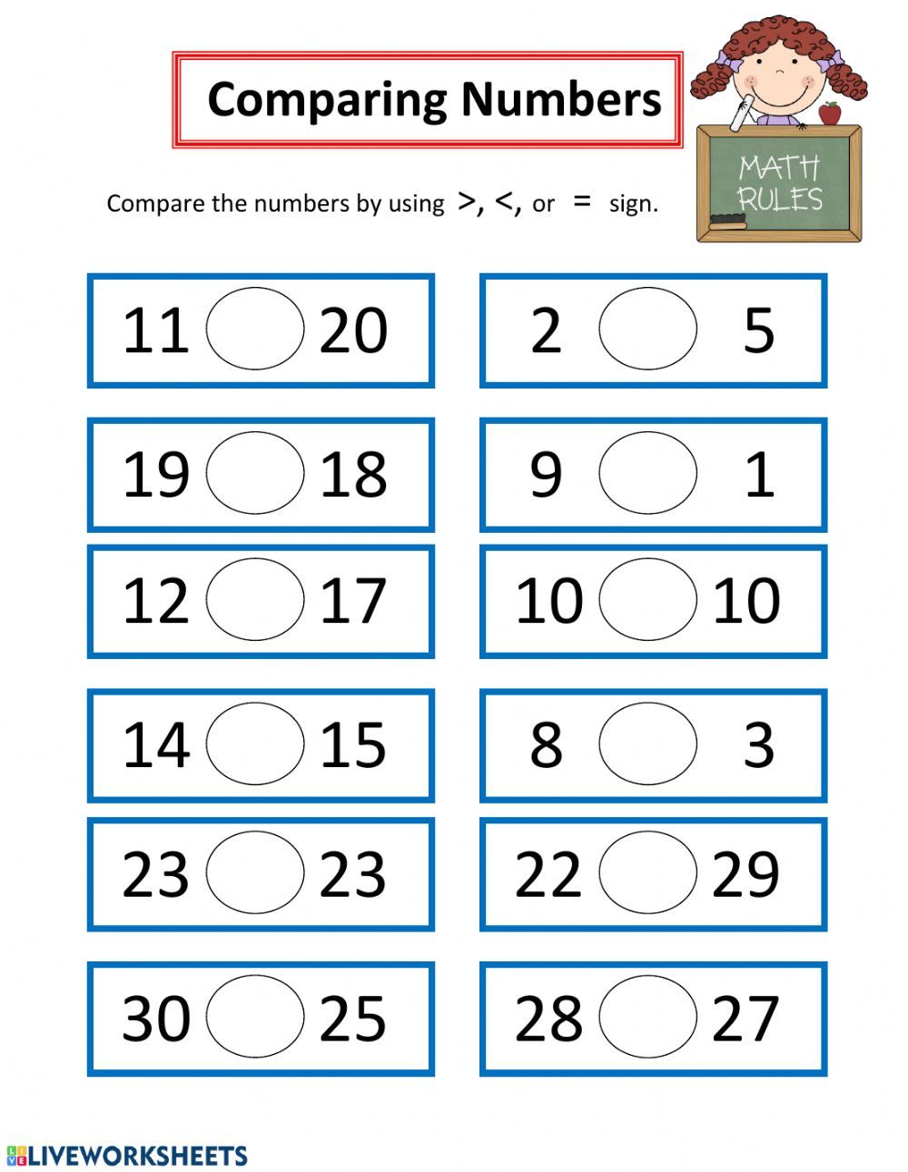 30 Comparing Numbers Kindergarten Worksheets