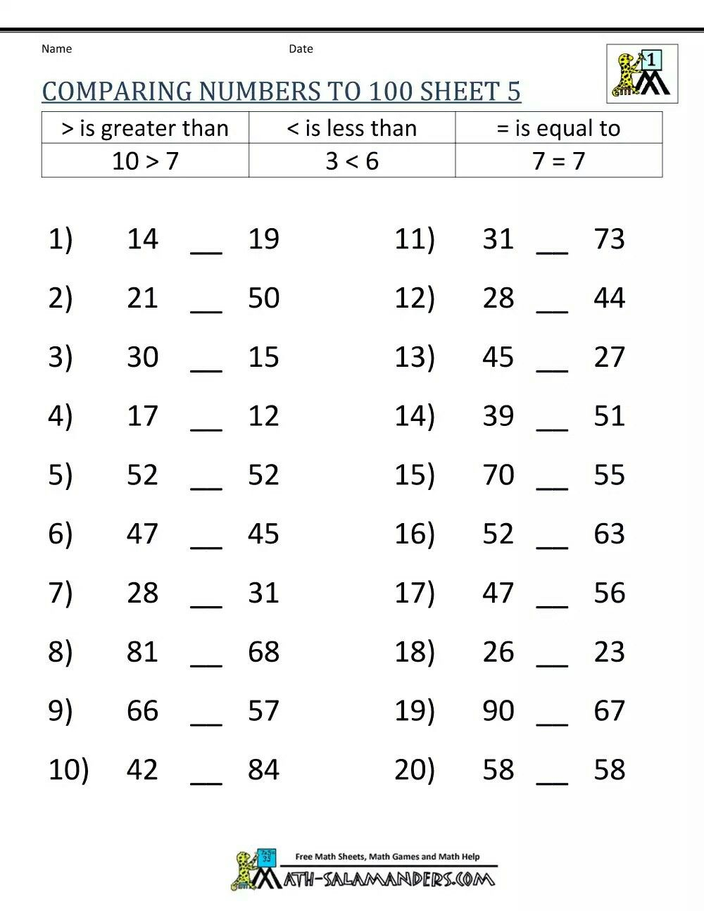 30 Comparing Numbers Kindergarten Worksheets