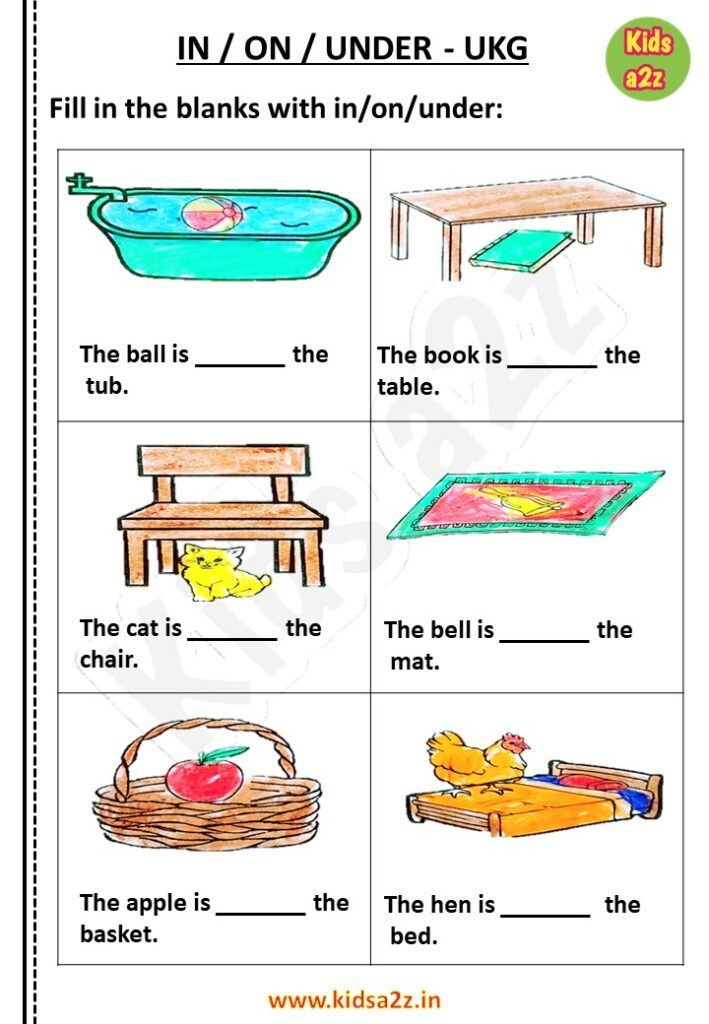 30 English Worksheets For Kindergarten In On Under