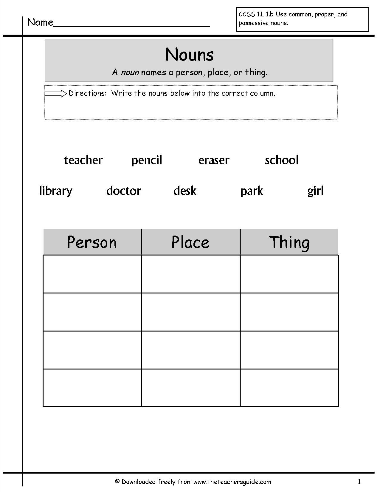 30 Grade 1 English Worksheets Noun