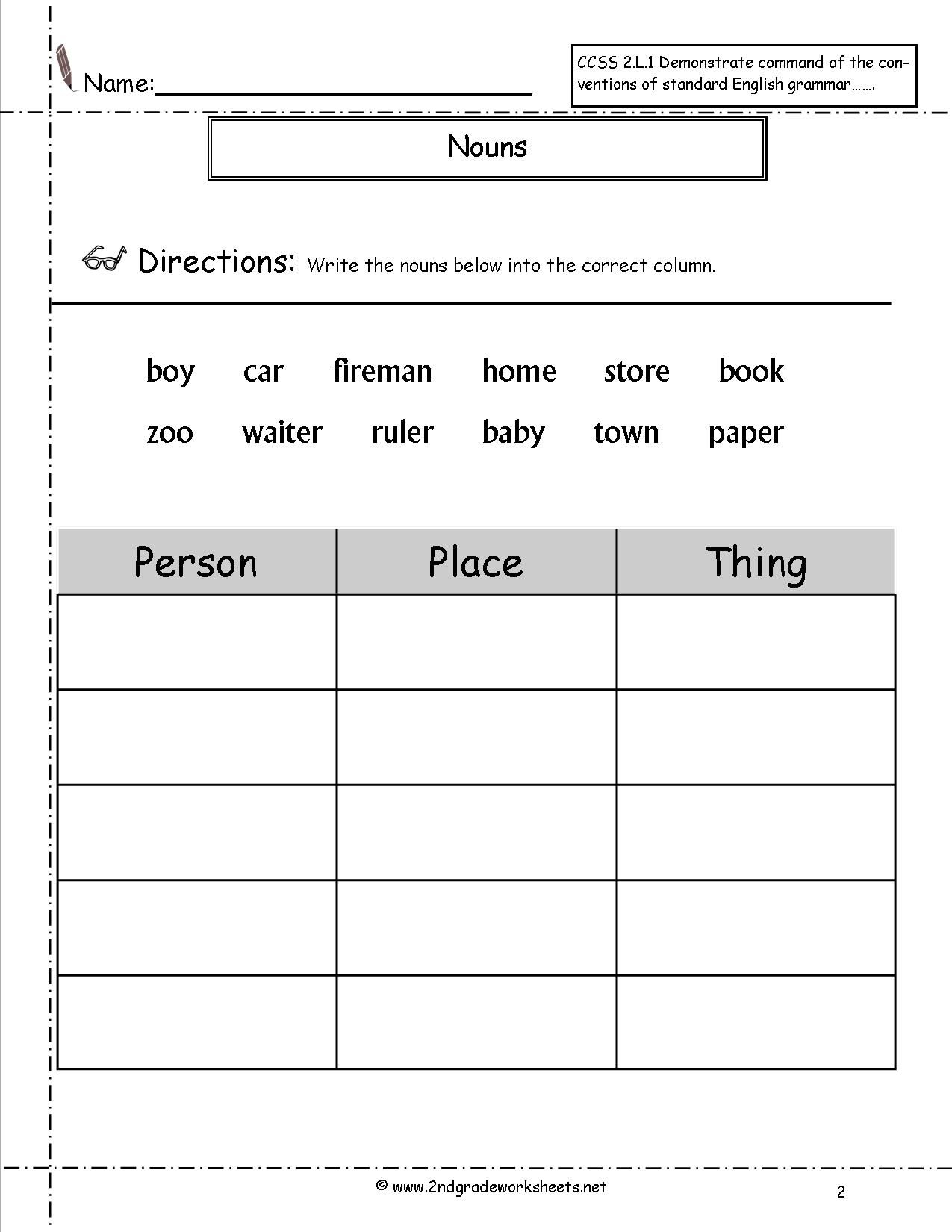 30 Grade 1 English Worksheets Noun