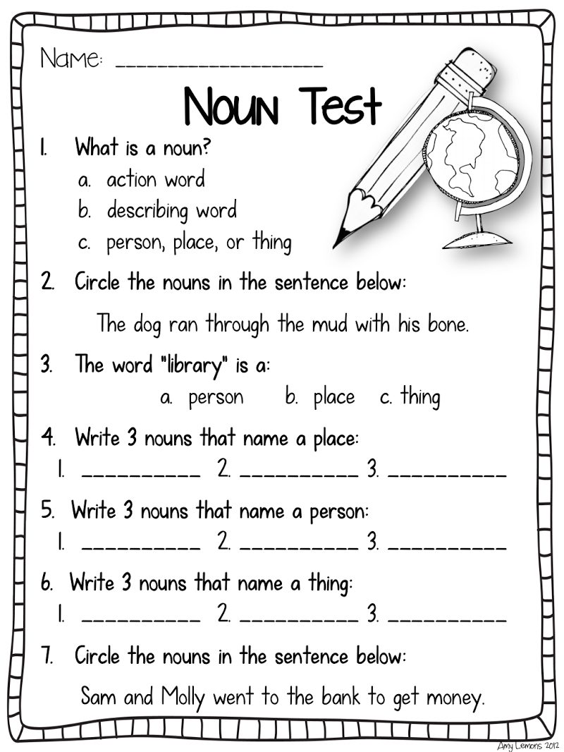 30 Grade 1 English Worksheets Noun