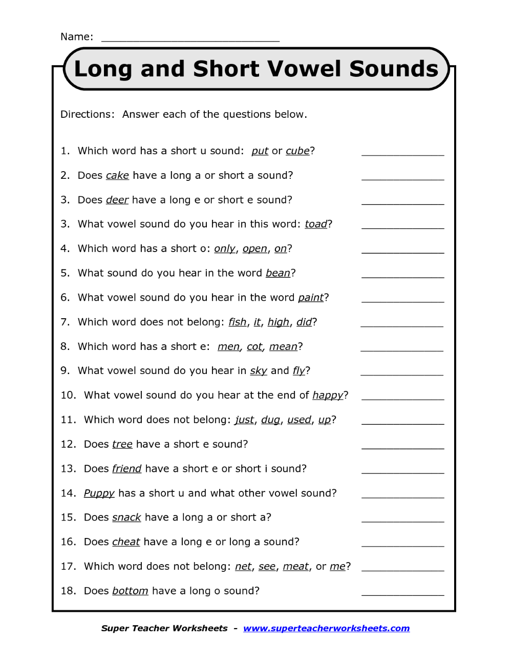 30 Long And Short Vowel Worksheets 1St Grade