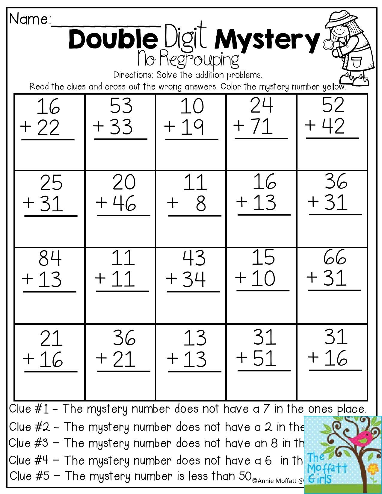 30 Math Worksheets 2 Digit Addition