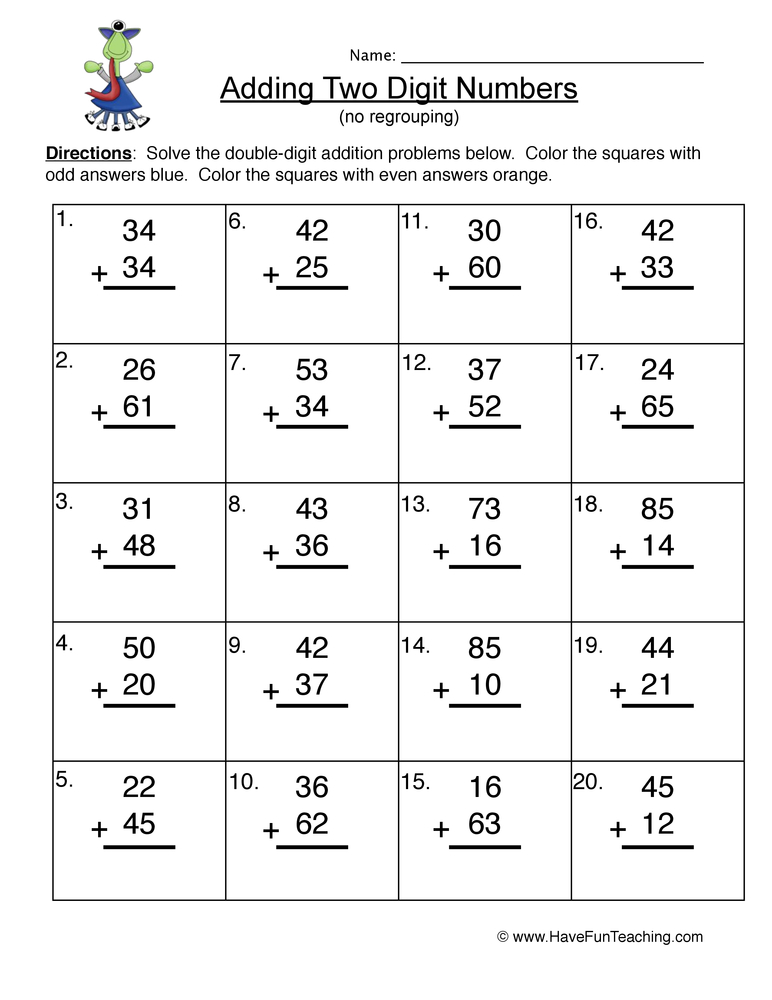 30 Math Worksheets 2 Digit Addition