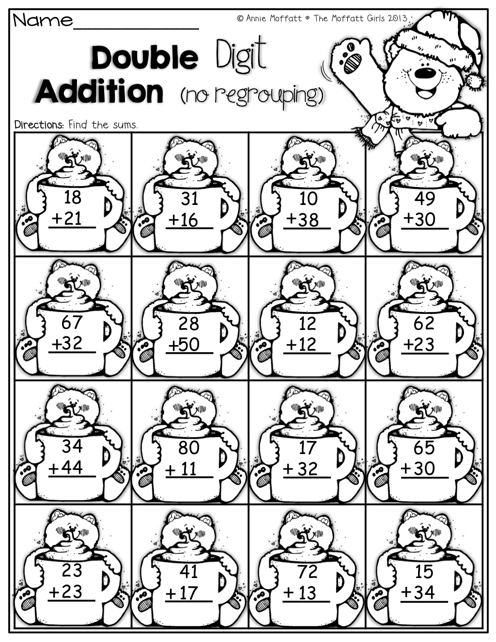 30 Math Worksheets 2 Digit Addition