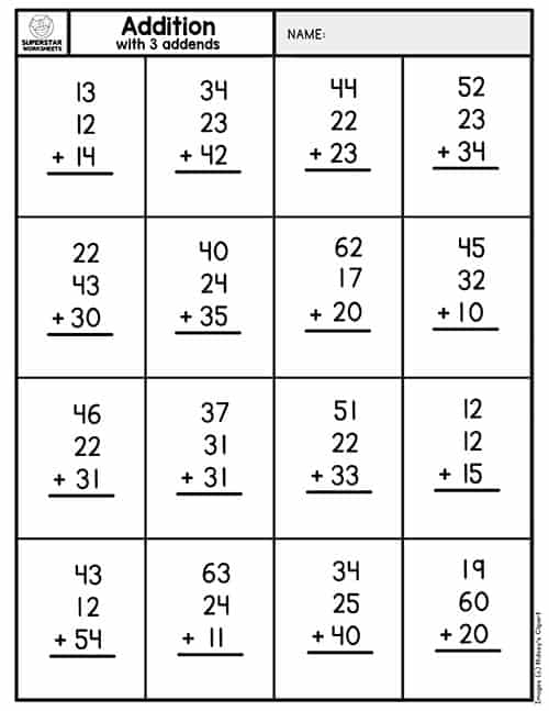 30 Math Worksheets 2 Digit Addition