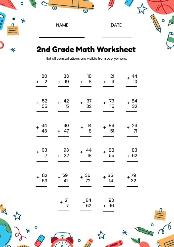 30 Math Worksheets 2Nd Grade Free