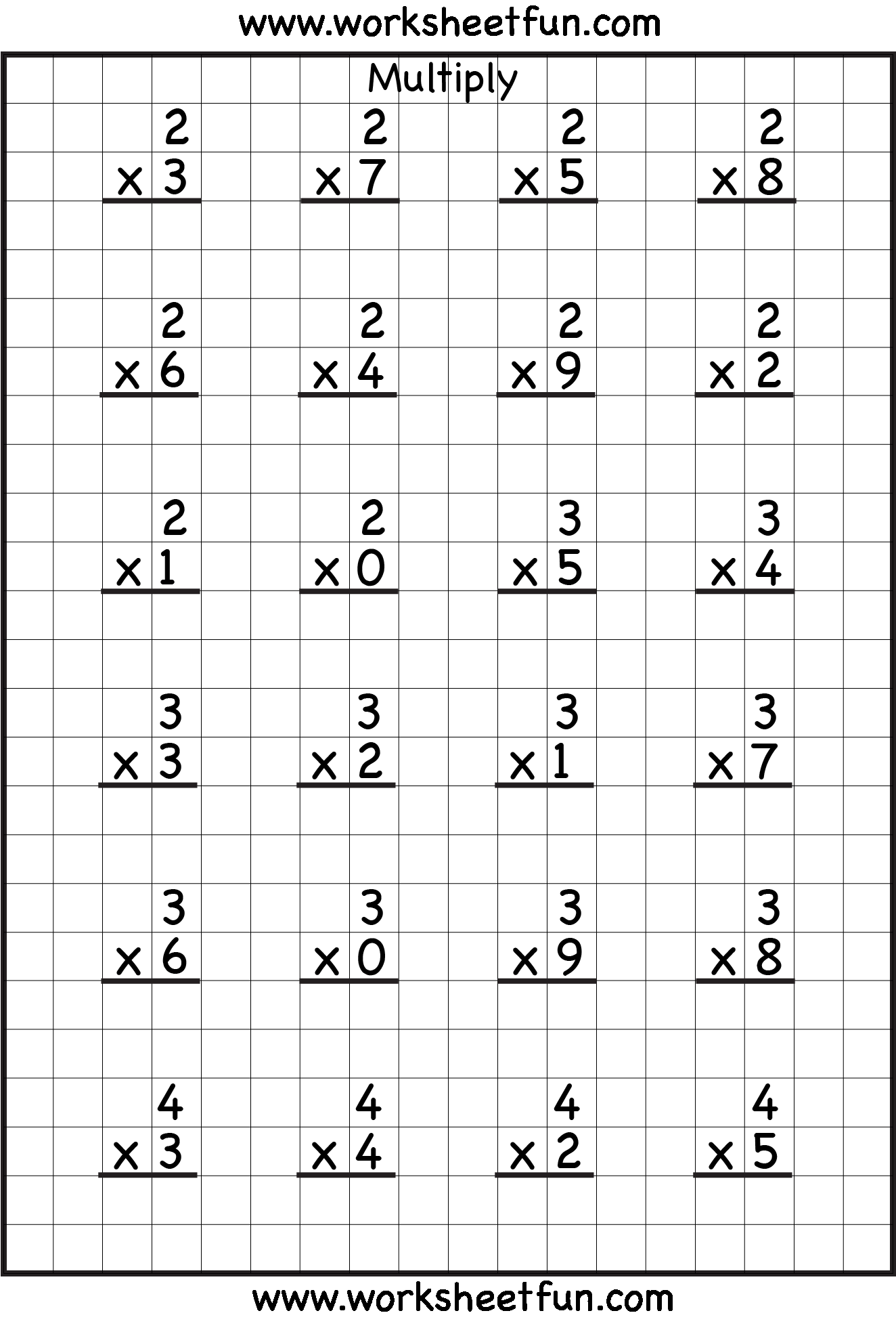 30 Multiplication Worksheets One Digit