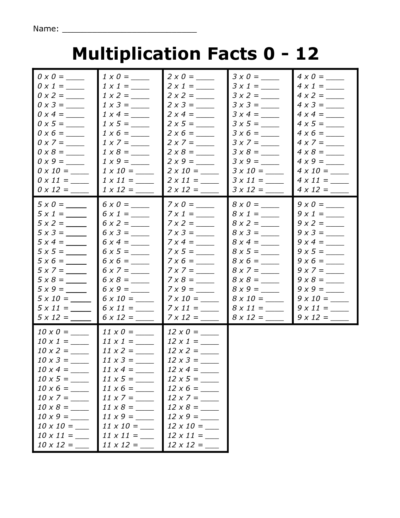 30 Multiplication Worksheets Up To 12